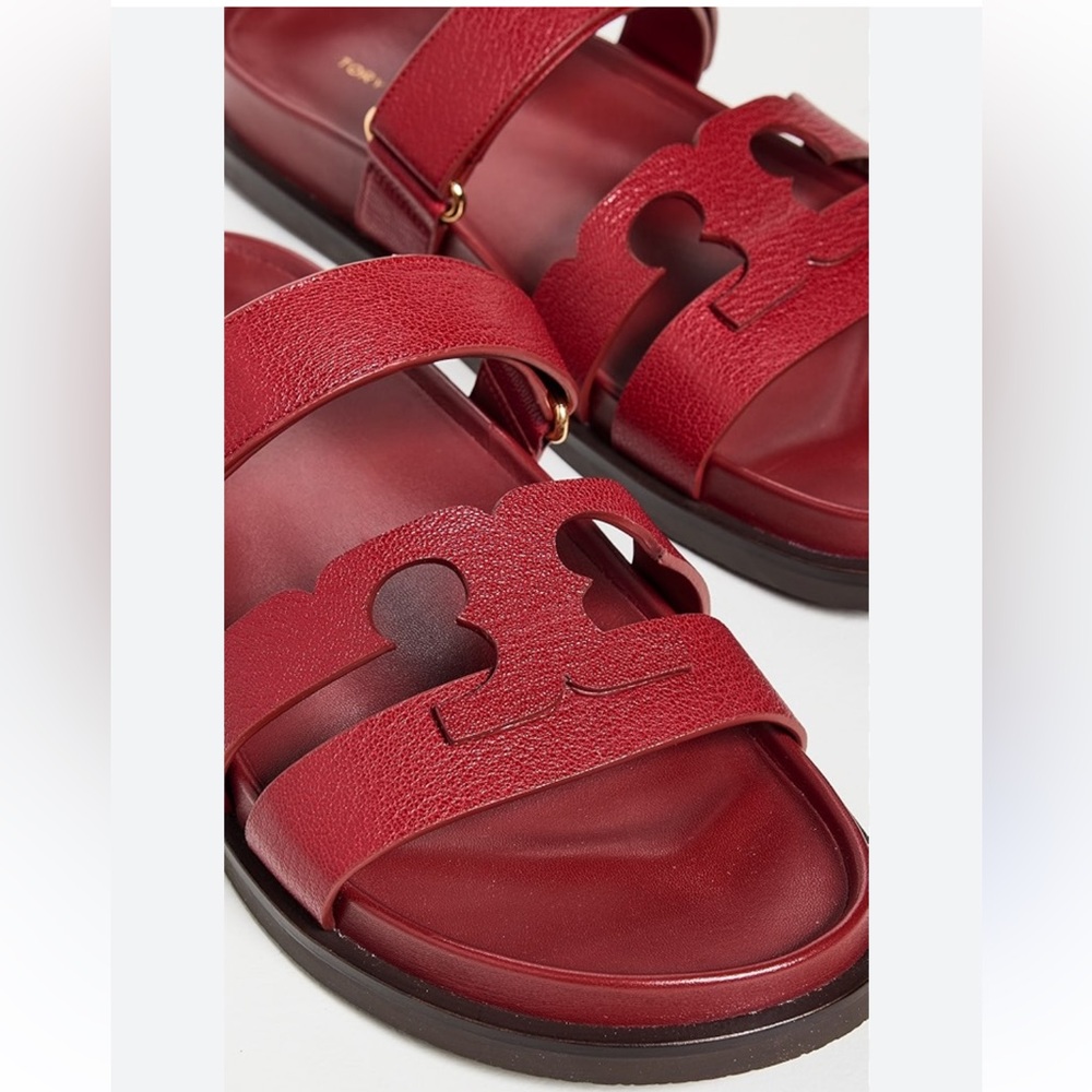 Tory Burch InesRed Leather Double-Strap Logo Slide Sandals - Picture 3 of 16